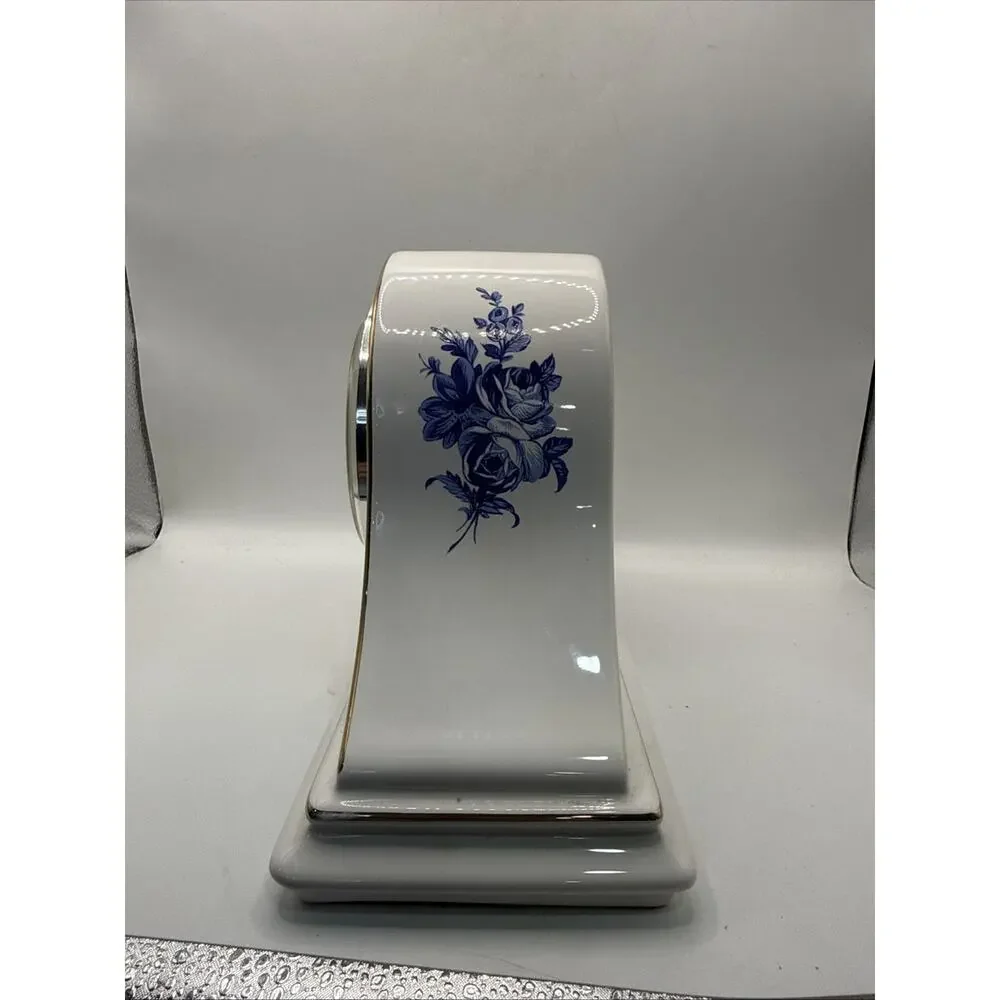 Seth Thomas Mantel Shelf Clock w/ Hornsea Pottery Porcelain Blue & White Case *